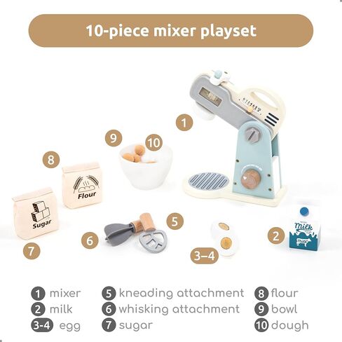 UMU® Wooden Mixer Play Set – 10 Pcs Kids Baking Toy with Mixing Bowl Whisk Ingredients & More – Pretend Kitchen Play Food Set for Little Chefs Ages 3 4 5 in Kuwait