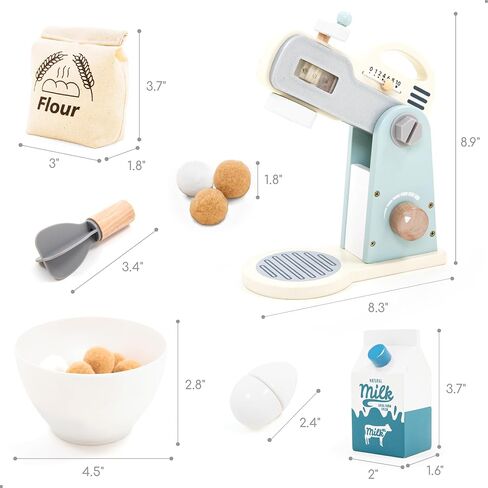 UMU® Wooden Mixer Play Set – 10 Pcs Kids Baking Toy with Mixing Bowl Whisk Ingredients & More – Pretend Kitchen Play Food Set for Little Chefs Ages 3 4 5 in Kuwait