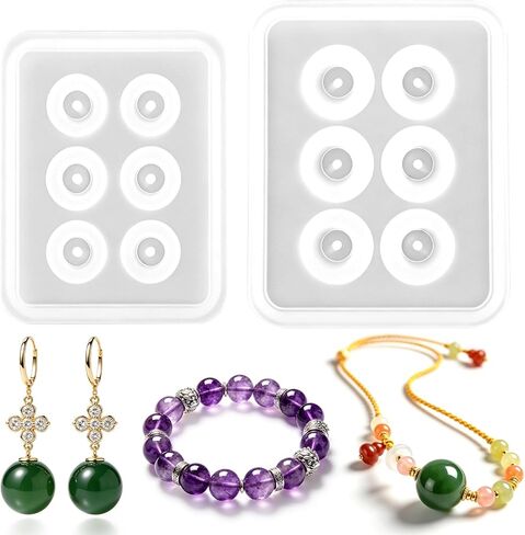 Sphere Silicone Bead Molds with Holes, 2PCS Round Epoxy Resin Molds for Jewelry Making, Polymer Clay, Soap & DIY Crafts, 12mm & 16mm Diameter, Reusable Silicone Molds for Resin Beads in Kuwait