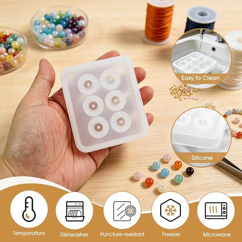 Sphere Silicone Bead Molds with Holes, 2PCS Round Epoxy Resin Molds for Jewelry Making, Polymer Clay, Soap & DIY Crafts, 12mm & 16mm Diameter, Reusable Silicone Molds for Resin Beads in Kuwait