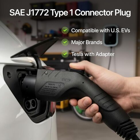 كابل استبدال شاحن EV 32A J1772 المستوى 2 - 240 فولت، 20 قدمًا، مدرج في قائمة UL، تصنيف IP67، سترة مرنة شديدة التحمل، نهاية سلك مفتوح، سهل التركيب لمحطات شحن EV in Kuwait