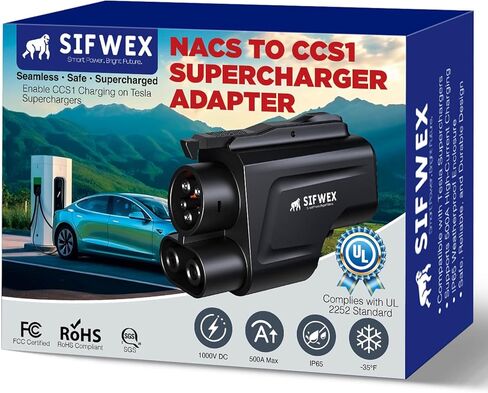 NACS إلى محول CCS1 | تم اختباره بمعايير UL2252 (تم التحقق من SGS) | 500 أمبير 250 كيلو وات شحن سريع | تمكن CCS1 EVs من استخدام شاحن تسلا الفائق | محول شاحن EV محمول (لا يعمل للشحن المنزلي) in Kuwait