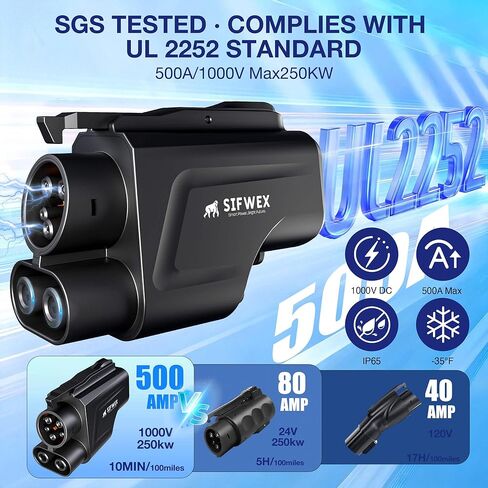NACS إلى محول CCS1 | تم اختباره بمعايير UL2252 (تم التحقق من SGS) | 500 أمبير 250 كيلو وات شحن سريع | تمكن CCS1 EVs من استخدام شاحن تسلا الفائق | محول شاحن EV محمول (لا يعمل للشحن المنزلي) in Kuwait