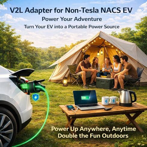 NACS V2L Adapter for 2025+ Hyundai Ioniq 5/6/9, 2026+ Kia EV3/5/6/9, 2025+ Genesis GV60,for Non-Tesla NACS+V2L EVs,20A,Portable & Weather-Resistant,Secure Lock,for Camping,Trip,BBQ,Outdoor,Courtyard in Kuwait