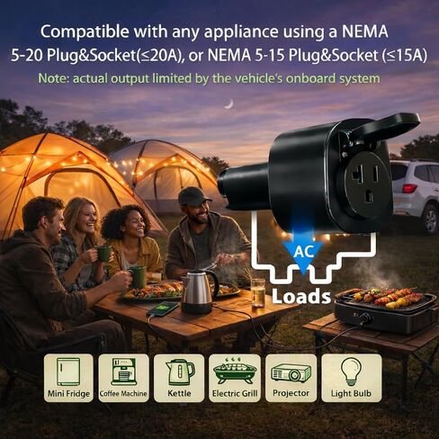 NACS V2L Adapter for 2025+ Hyundai Ioniq 5/6/9, 2026+ Kia EV3/5/6/9, 2025+ Genesis GV60,for Non-Tesla NACS+V2L EVs,20A,Portable & Weather-Resistant,Secure Lock,for Camping,Trip,BBQ,Outdoor,Courtyard in Kuwait