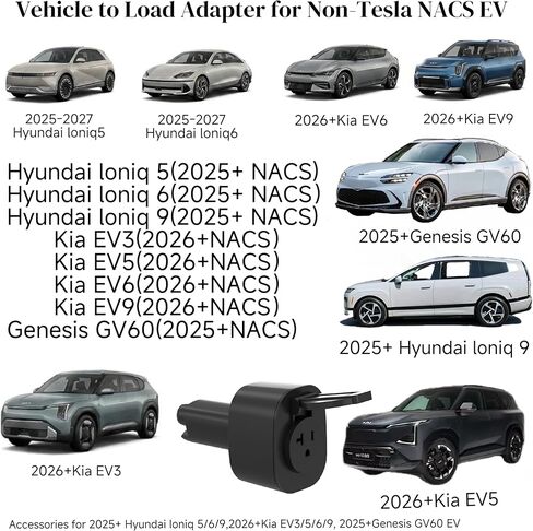 NACS V2L Adapter for 2025+ Hyundai Ioniq 5/6/9, 2026+ Kia EV3/5/6/9, 2025+ Genesis GV60,for Non-Tesla NACS+V2L EVs,20A,Portable & Weather-Resistant,Secure Lock,for Camping,Trip,BBQ,Outdoor,Courtyard in Kuwait