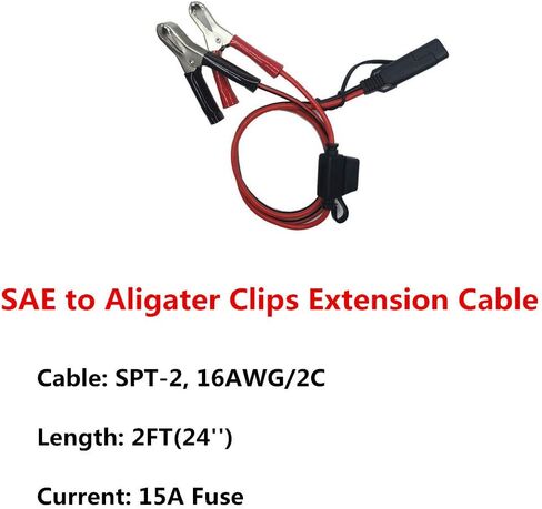 SAE إلى Aligater Clips 2FT شاحن بطارية المشبك تمديد كابل 12V-24V سلك قطع سريع 15A مشبك التمساح لمضخة دراجة نارية بطارية السيارة الألواح الشمسية مع فتيل 15A إضافي in Kuwait