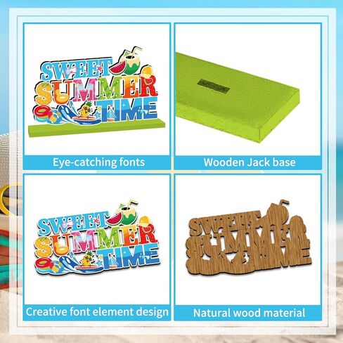 4pcs Summer Party Decorations Wooden Table Centerpiece Hello Summer Table Decorations Sweet Summer Time Tabletop Tiered Tray Decor for Holiday Tropical Hawaiian Themed Pool Party Supplies in Kuwait