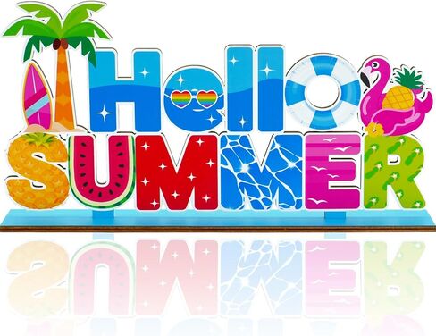 Summer Party Decorations for Home Wooden Centerpieces Hello Summer Table Decorations 11.8x5.9inch Beach Pool Party Hot Summer Centerpiece for Tables Home Kitchen Indoor Outdoor Decor in Kuwait