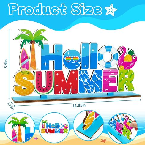Summer Party Decorations for Home Wooden Centerpieces Hello Summer Table Decorations 11.8x5.9inch Beach Pool Party Hot Summer Centerpiece for Tables Home Kitchen Indoor Outdoor Decor in Kuwait