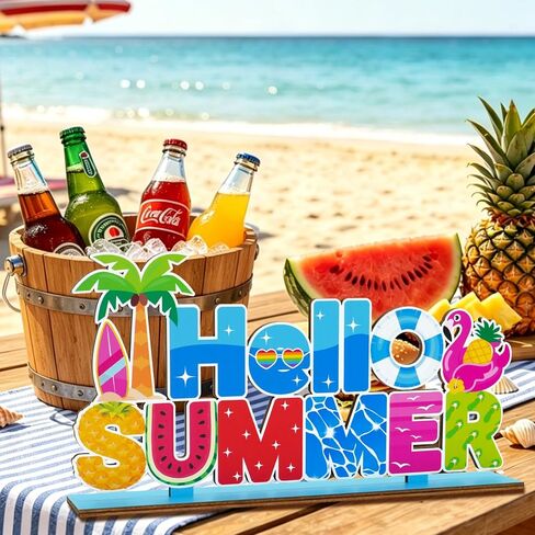Summer Party Decorations for Home Wooden Centerpieces Hello Summer Table Decorations 11.8x5.9inch Beach Pool Party Hot Summer Centerpiece for Tables Home Kitchen Indoor Outdoor Decor in Kuwait