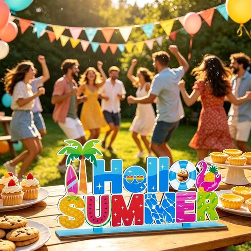 Summer Party Decorations for Home Wooden Centerpieces Hello Summer Table Decorations 11.8x5.9inch Beach Pool Party Hot Summer Centerpiece for Tables Home Kitchen Indoor Outdoor Decor in Kuwait