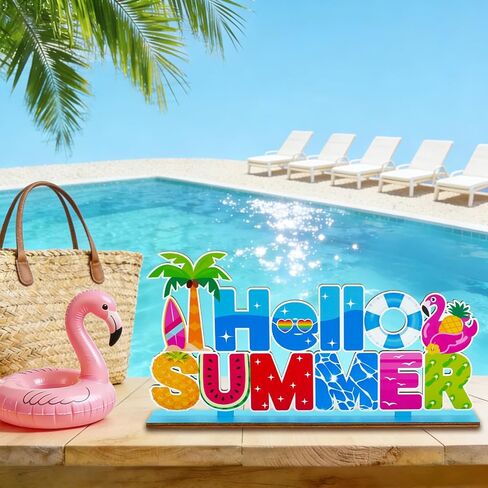 Summer Party Decorations for Home Wooden Centerpieces Hello Summer Table Decorations 11.8x5.9inch Beach Pool Party Hot Summer Centerpiece for Tables Home Kitchen Indoor Outdoor Decor in Kuwait