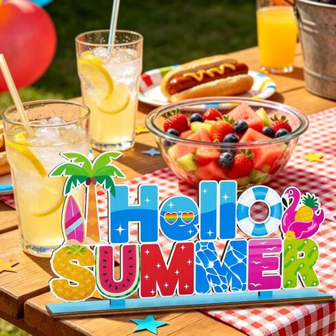 Summer Party Decorations for Home Wooden Centerpieces Hello Summer Table Decorations 11.8x5.9inch Beach Pool Party Hot Summer Centerpiece for Tables Home Kitchen Indoor Outdoor Decor in Kuwait