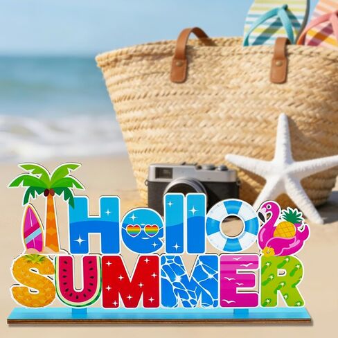 Summer Party Decorations for Home Wooden Centerpieces Hello Summer Table Decorations 11.8x5.9inch Beach Pool Party Hot Summer Centerpiece for Tables Home Kitchen Indoor Outdoor Decor in Kuwait