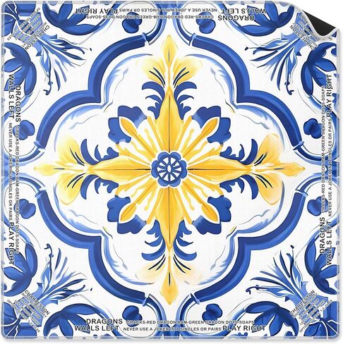 Blue Chinoiserie Flower Mahjong Mat 31.5 x 31.5 Inch, Vintage Blue and Yellow Azulejo Non-Slip Noise Reduction Mahjong Table Mat for American Mah Jong Poker Card Board Games Dominoes in Kuwait