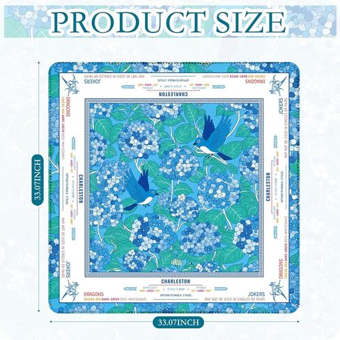 Mahjong Mat 33"x33" for Table with Two Dices Non Slip Noise Reduction, Blue Flower Bird American Mahjong Mat with Rules for Mah Jong Poker Board Games Dominoes and Card in Kuwait