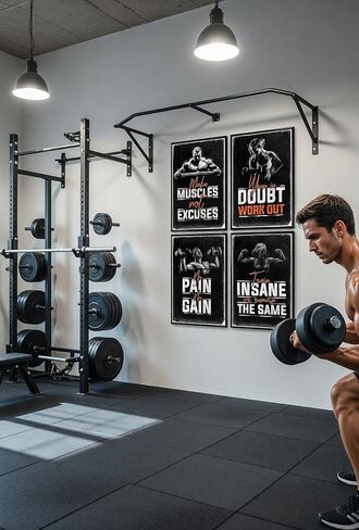 سمات الإرتداد ملصق الحائط. سلسلة تحفيز InspireFit Home Gym - مجموعة فنية جدارية مكونة من أربع قطع - مثالية للتحفيز على الاستمرار في المحاولة بجد حتى تصل إلى هدفك. in Saudi Arabia