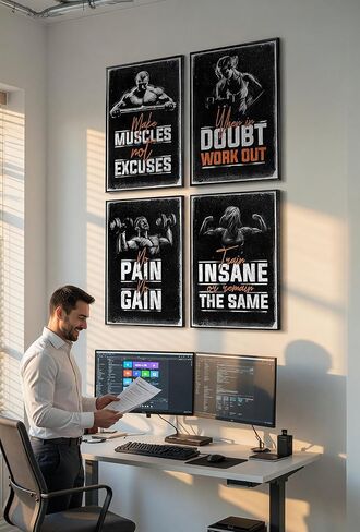 سمات الإرتداد ملصق الحائط. سلسلة تحفيز InspireFit Home Gym - مجموعة فنية جدارية مكونة من أربع قطع - مثالية للتحفيز على الاستمرار في المحاولة بجد حتى تصل إلى هدفك. in Saudi Arabia