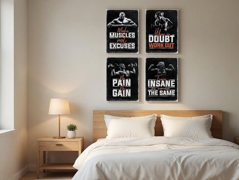 سمات الإرتداد ملصق الحائط. سلسلة تحفيز InspireFit Home Gym - مجموعة فنية جدارية مكونة من أربع قطع - مثالية للتحفيز على الاستمرار في المحاولة بجد حتى تصل إلى هدفك. in Saudi Arabia