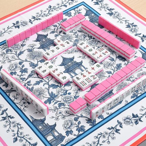 Outus Blue Chinese Mahjong Mat 31.5" x 31.5‘' with Black Carrying Bag, Anti-Slip Rubber, Noise-reducing Chinoiserie Pagoda Table Cover for Mahjong, Poker Board Games Dominoes and Card Games in Kuwait