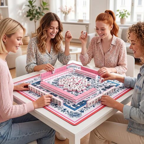 Outus Blue Chinese Mahjong Mat 31.5" x 31.5‘' with Black Carrying Bag, Anti-Slip Rubber, Noise-reducing Chinoiserie Pagoda Table Cover for Mahjong, Poker Board Games Dominoes and Card Games in Kuwait