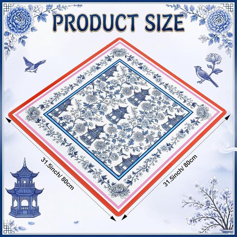 Outus Blue Chinese Mahjong Mat 31.5" x 31.5‘' with Black Carrying Bag, Anti-Slip Rubber, Noise-reducing Chinoiserie Pagoda Table Cover for Mahjong, Poker Board Games Dominoes and Card Games in Kuwait