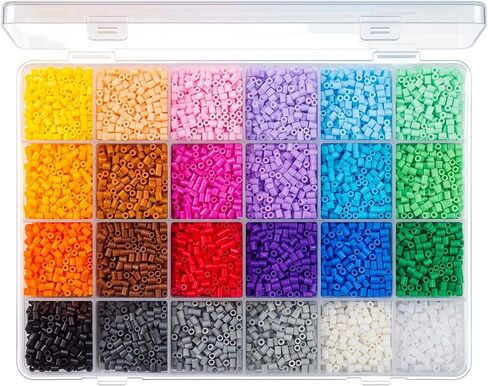 24 Colors 12,000 pcs Perler Beads & Fuse Beads, Pre-Sorted Bulk Set with Storage Cases, 2.6mm Mini Beads for Pixel Art, Keychains, Crafts & Gifts （B1 Color Chart） in Kuwait