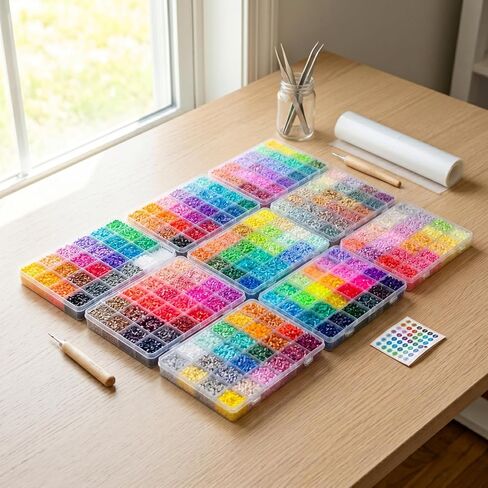 216 Colors 108,000 pcs Perler Beads & Fuse Beads, Pre-Sorted Bulk Set with Storage Cases, 2.6mm Mini Beads for Pixel Art, Keychains, Crafts & Gifts in Kuwait