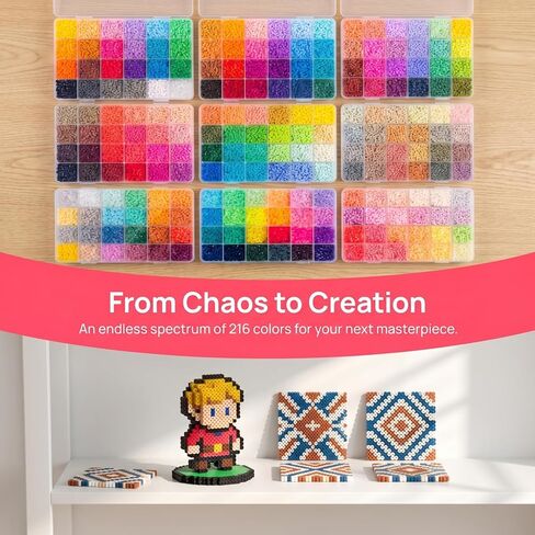 216 Colors 108,000 pcs Perler Beads & Fuse Beads, Pre-Sorted Bulk Set with Storage Cases, 2.6mm Mini Beads for Pixel Art, Keychains, Crafts & Gifts in Kuwait