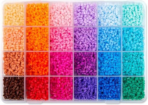 24 Colors 12,000 pcs Perler Beads & Fuse Beads, Pre-Sorted Bulk Set with Storage Cases, 2.6mm Mini Beads for Pixel Art, Keychains, Crafts & Gifts （B2 Color Chart） in Kuwait