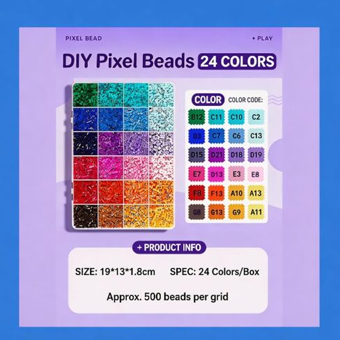24 Colors 12,000 pcs Perler Beads & Fuse Beads, Pre-Sorted Bulk Set with Storage Cases, 2.6mm Mini Beads for Pixel Art, Keychains, Crafts & Gifts （B2 Color Chart） in Kuwait