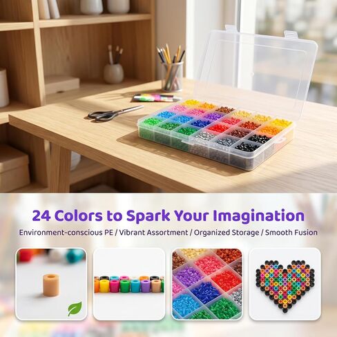 24 Colors 12,000 pcs Perler Beads & Fuse Beads, Pre-Sorted Bulk Set with Storage Cases, 2.6mm Mini Beads for Pixel Art, Keychains, Crafts & Gifts （B2 Color Chart） in Kuwait