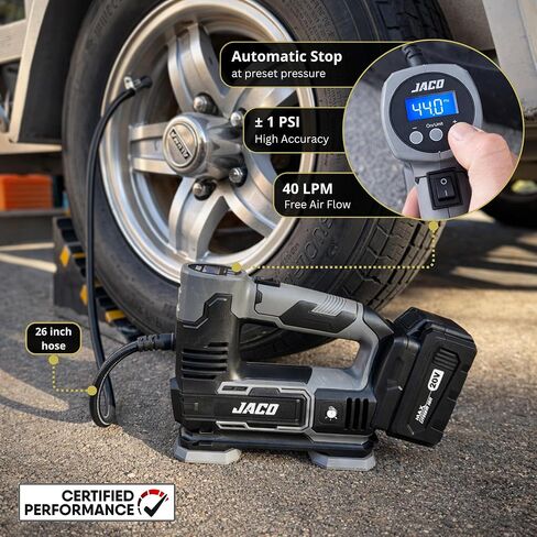 JACO 20V Cordless Tire Inflator Portable Air Compressor Pump | with 3.0Ah Max Li-Ion Rechargable Battery in Kuwait