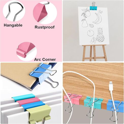 Ufmarine 300 Pcs Binder Clips Assorted Sizes Colored, Extra Large, Large, Medium, Small, XS, Mini, Paper Clips Office Supply in Kuwait