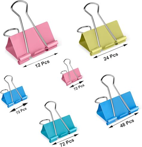 Ufmarine 300 Pcs Binder Clips Assorted Sizes Colored, Extra Large, Large, Medium, Small, XS, Mini, Paper Clips Office Supply in Kuwait