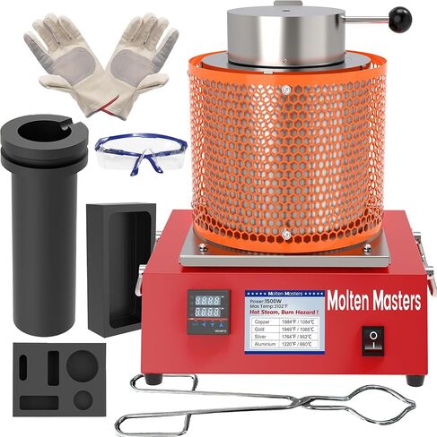 MMasters Complete 3KG Electric Melting Furnace Kit – Smelting Set with Graphite Crucible, Ingot Mold, Tongs, Gloves & Goggles – Ideal for Gold, Silver, Copper, Aluminum Refining in Kuwait