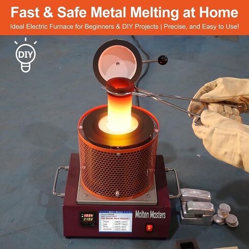 MMasters Complete 3KG Electric Melting Furnace Kit – Smelting Set with Graphite Crucible, Ingot Mold, Tongs, Gloves & Goggles – Ideal for Gold, Silver, Copper, Aluminum Refining in Kuwait