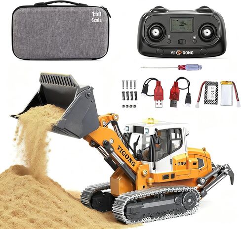 1:50 Scale RC Bulldozer, 2.4GHz Full Function RC Wheel Loader with LED Lights & Sound, Dual Ended Operation, N20 Motors, 60 Min Runtime, Construction Vehicle Toy in Kuwait