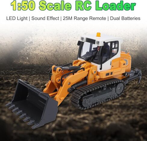 1:50 Scale RC Bulldozer, 2.4GHz Full Function RC Wheel Loader with LED Lights & Sound, Dual Ended Operation, N20 Motors, 60 Min Runtime, Construction Vehicle Toy in Kuwait