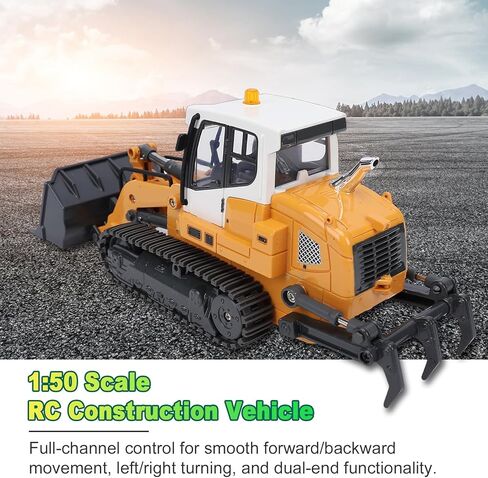 1:50 Scale RC Bulldozer, 2.4GHz Full Function RC Wheel Loader with LED Lights & Sound, Dual Ended Operation, N20 Motors, 60 Min Runtime, Construction Vehicle Toy in Kuwait