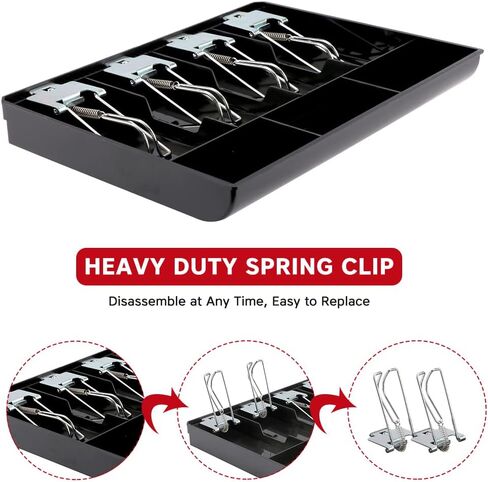 Cash Register Drawer, 4 Bill/3 Coin Market Storage Coin Register, Cash Money Tray Replacement Insert Tray Storage Case with Clip for Supermarkets, Shops, Hotels(Metal Clip,12.68x9.65x1.38inch) in Kuwait