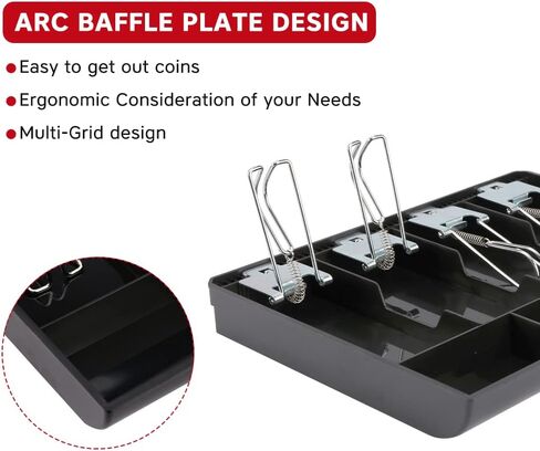 Cash Register Drawer, 4 Bill/3 Coin Market Storage Coin Register, Cash Money Tray Replacement Insert Tray Storage Case with Clip for Supermarkets, Shops, Hotels(Metal Clip,12.68x9.65x1.38inch) in Kuwait