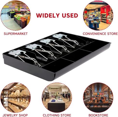 Cash Register Drawer, 4 Bill/3 Coin Market Storage Coin Register, Cash Money Tray Replacement Insert Tray Storage Case with Clip for Supermarkets, Shops, Hotels(Metal Clip,12.68x9.65x1.38inch) in Kuwait