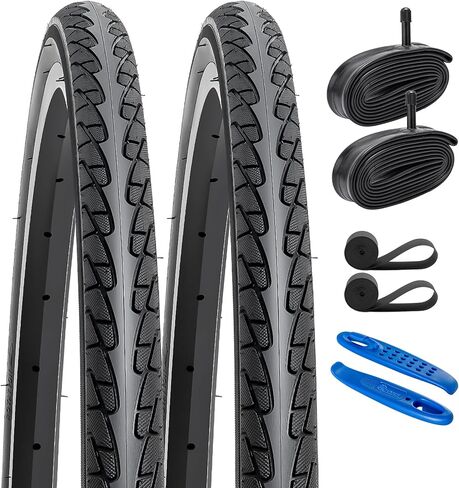 إطارات دراجة الطريق YUNSCM مقاس 26 بوصة مقاس 26 × 1 3/8 (37-590) وأنابيب دراجة مقاس 26 بوصة صمام شريدر وشريطين حافة متوافق مع إطارات وأنابيب الدراجة مقاس 26 × 1 3/8 (YW028) in Saudi Arabia