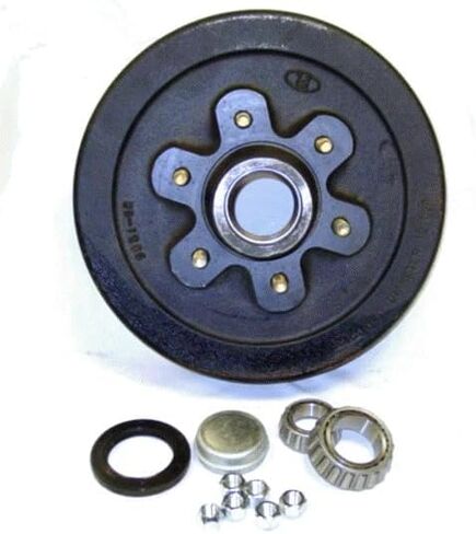 12"x2" Trailer Brake Drum – 6 on 5.5" Bolt Pattern – For 5,200-7,000 lb Axles – Includes 15123/25580 Bearings, 2 Seals (2.25"/2.125"), 6 Lug Nuts, 2.44" Dust Cap – One Drum in Kuwait