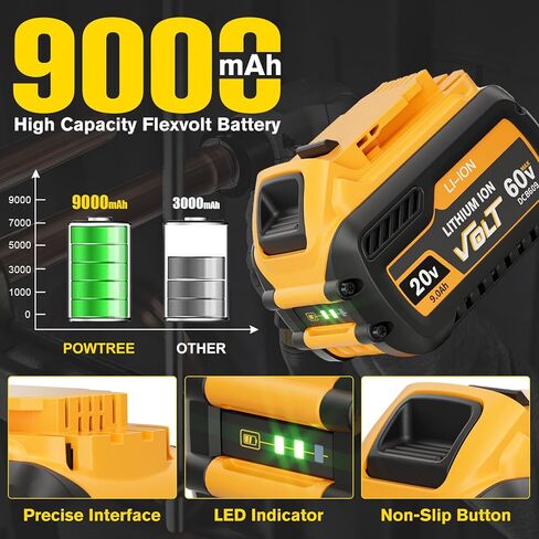 2 حزمة 9.0Ah بديلة لبطارية Dewalt 20V 60V Flexvolt المتوافقة مع DCB609 DCB606 DCB612 DCB200 DCB201 DCB203 DCB204 DCB206 DCB207 DCB209 in Saudi Arabia