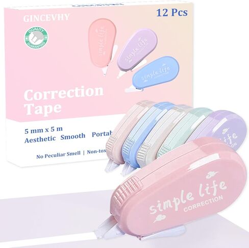 12 Pack Aesthetic Pastel Correction Tape, 0.2 x 197 inch, Instant Corrections, Easy to Use Applicator, White Smooth Pull Out Correction Tape for School, Office, Crafting in Saudi Arabia