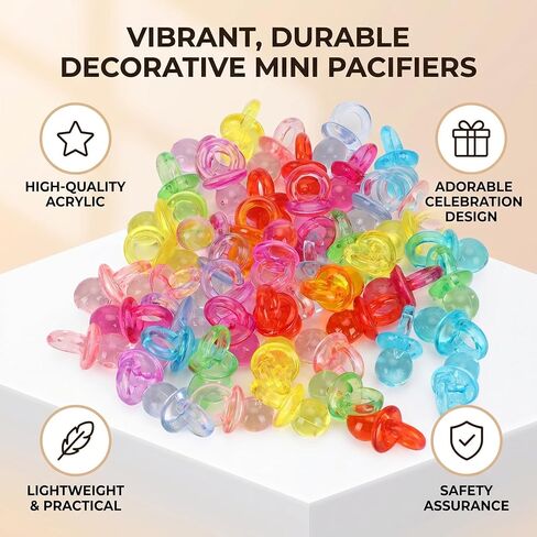 GLOGLOW 100Pcs Mini Pacifier, Acrylic Colorful Baby Pacifier Toys Baby Baptism Soothing Mini Color Toys for Baby Birthday Shower Party Decoration(Transparent Color Mixing) Pacifiers in Saudi Arabia