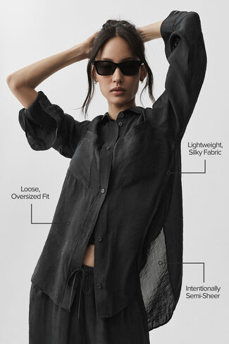Alo Yoga Semi-Sheer Golden Hour Button Down Long Sleeve - Black in Kuwait